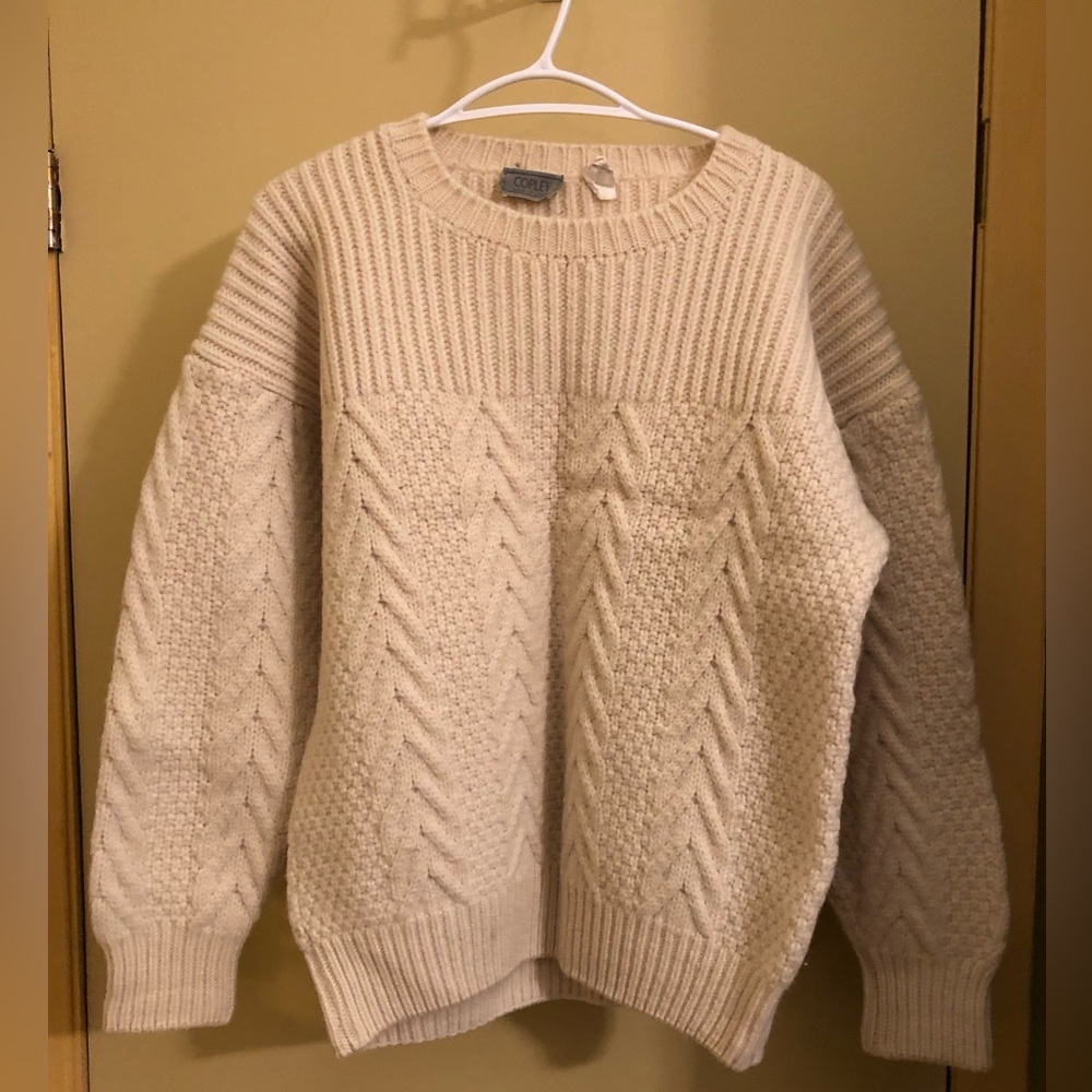 Vintage 100% Wool Chunky Knit Neutral Fisherman Style Sweater COPLEY